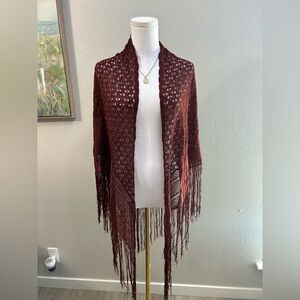 Brown  Lace Fringe Shawl • Triangle Wrap
Scarf • / Boho Mantilla